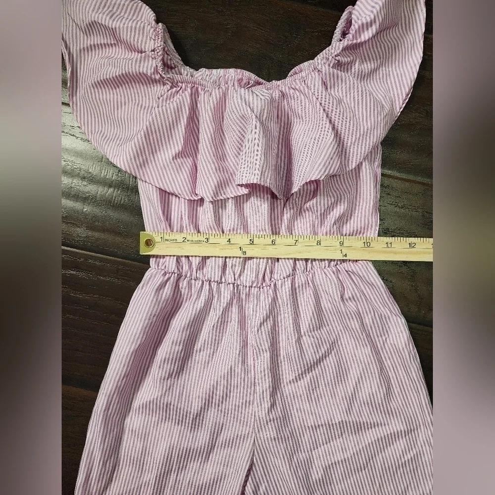 Girls Ruffle Trim Pink Striped Pant Bodysuit - Picture 3 of 5